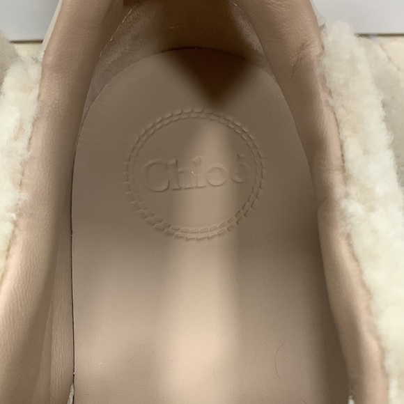 CHLOE LAUREN SLIP-ON SHEARLING SHOE IN MILD BEIGE REAL FUR DYED LAMBSKIN SIZE 9 - Picture 12 of 16